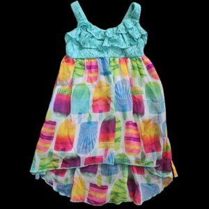 YOUNGLAND Crochet Popsicle Print Asymmetrical Hem Sundress Girls 3T